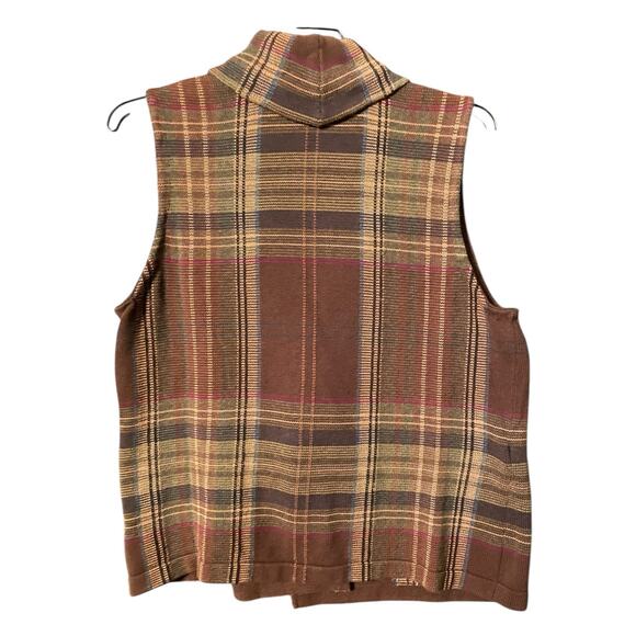 Lauren Ralph Lauren Brown Plaid Cotton Vest 2X Toggle Button - Picture 3 of 6